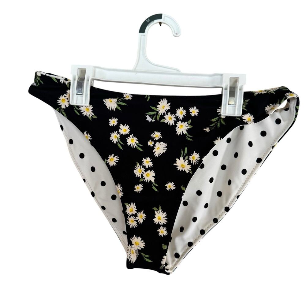 Shade & Shore Reversible Cheeky Swim Bottom L Floral Polka Dot Low Rise High Leg